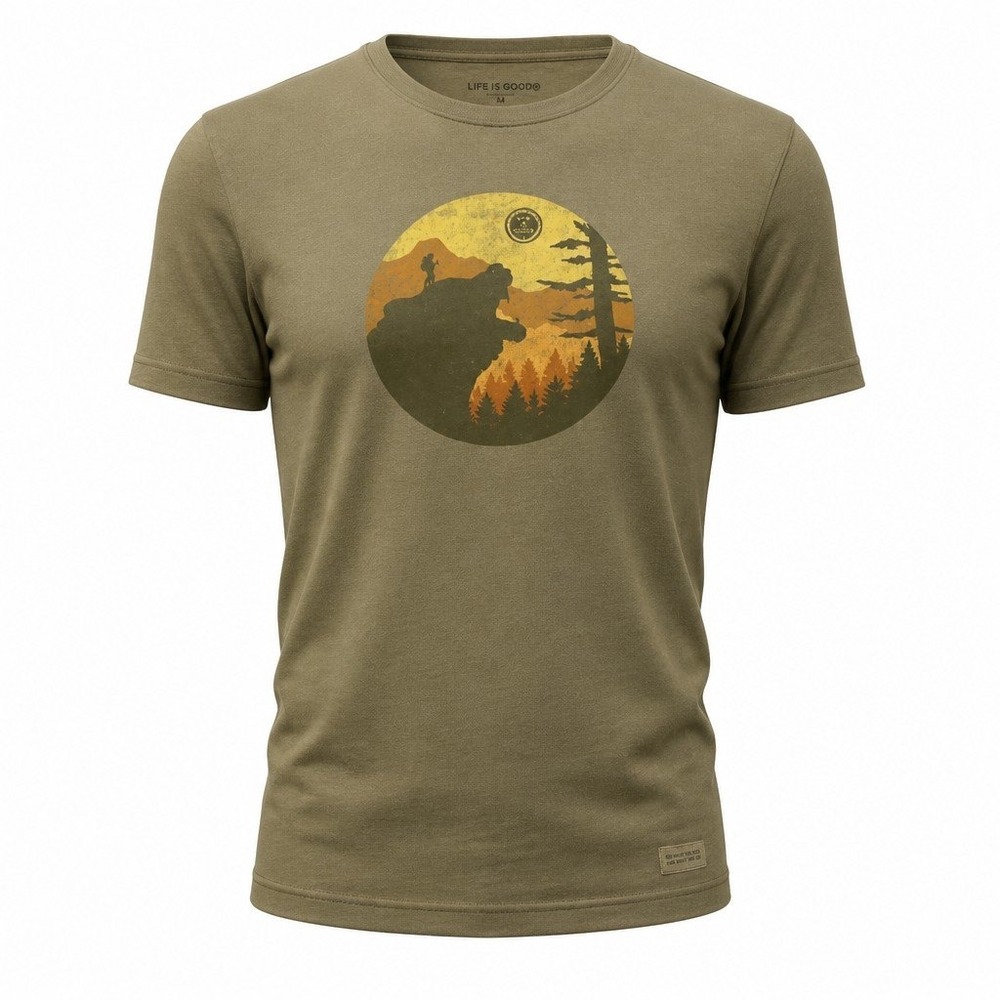 Life Is Good Crusher Tee Mens XL Olive Green Mountain Hiking Graphic T-Shirt